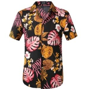 NWT SSLR Men Casual Button Down Shirt Short Sleeve Hawaiian Beach Sz L